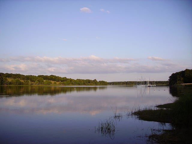 Aerial shot of Réservoir du Bourdon,  Saint-Fargeau, France