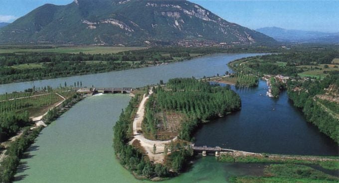 Aerial shot of The Rhône - Lavours sector,  Lavours, France