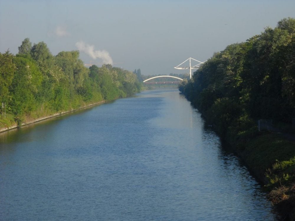 Aerial shot of Le Canal de la Deûle – Secteur Oignies,  Oignies, France