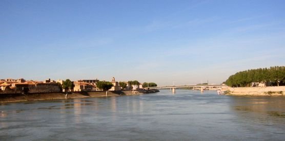 Aerial shot of Le Rhône et Canal d’Arles,  Arles, France