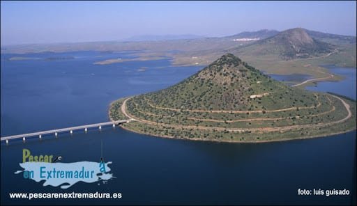 Aerial shot of Zújar Reservoir,  Pantano del Zújar, Spain