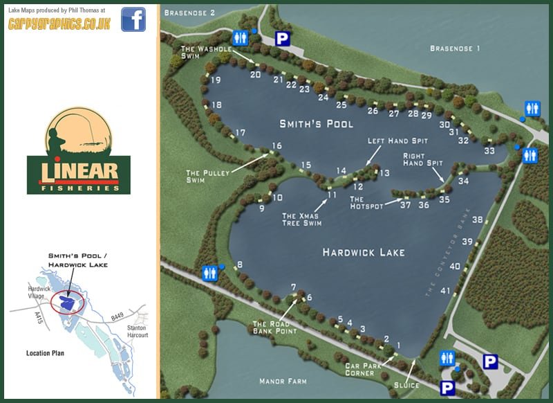 Map of Hardwick Lake & Smiths Pool, Witney UK
