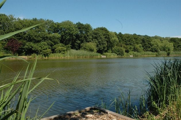 Aerial shot of Pullens Lake,  Horsmonden, UK