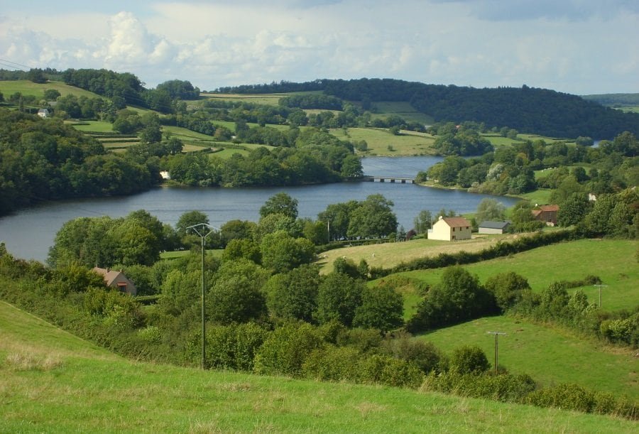 Aerial shot of Lac du Crescent,  Marigny-l'Église, France