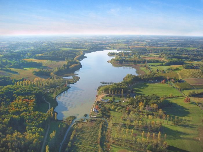Aerial shot of Lac De Uby,  Uby, France