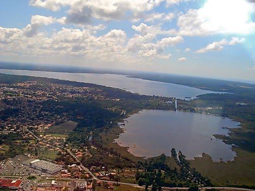 Aerial shot of Lac de Biscarrosse et Parentis,  Biscarrosse, France