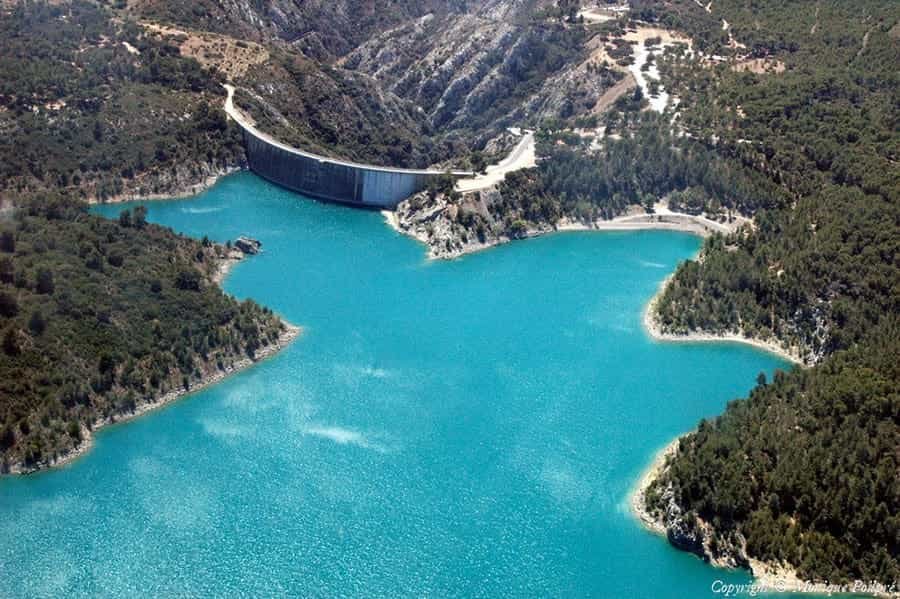 Aerial shot of Lac de Bimont,  Saint-Marc-Jaumegarde, France