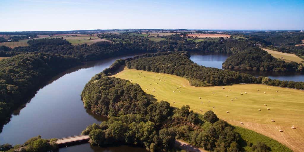 Aerial shot of Barrage de l’Arguenon,  Pleven, France