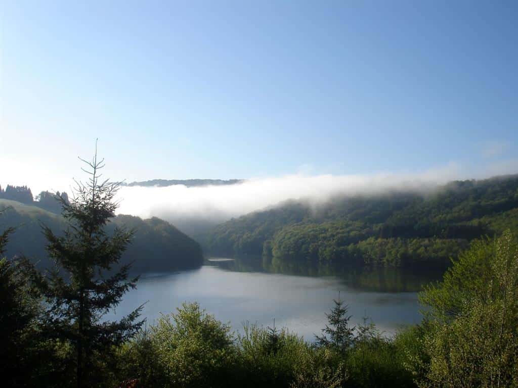 Aerial shot of Le lac d’Enchanet,  Pleaux, France