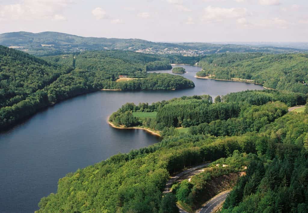 Aerial shot of Lac de Barrage des Bariousses,  Treignac, France