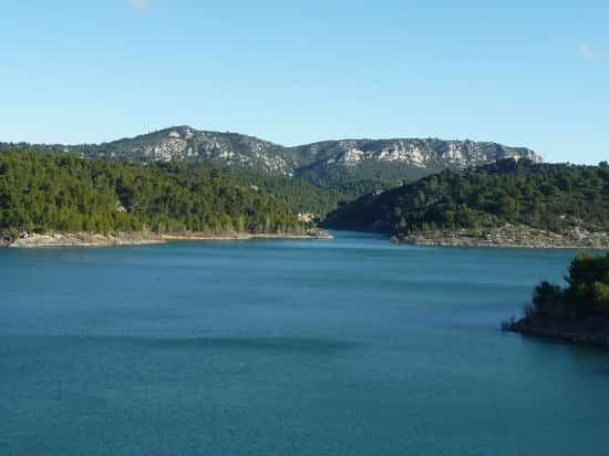 Aerial shot of Lac de Barrage de St Marc,  St Laurent Les Eglises, France