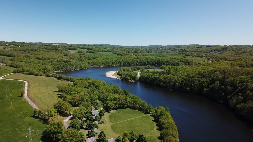 Aerial shot of Lac de Champsanglard,  Champsanglard, France