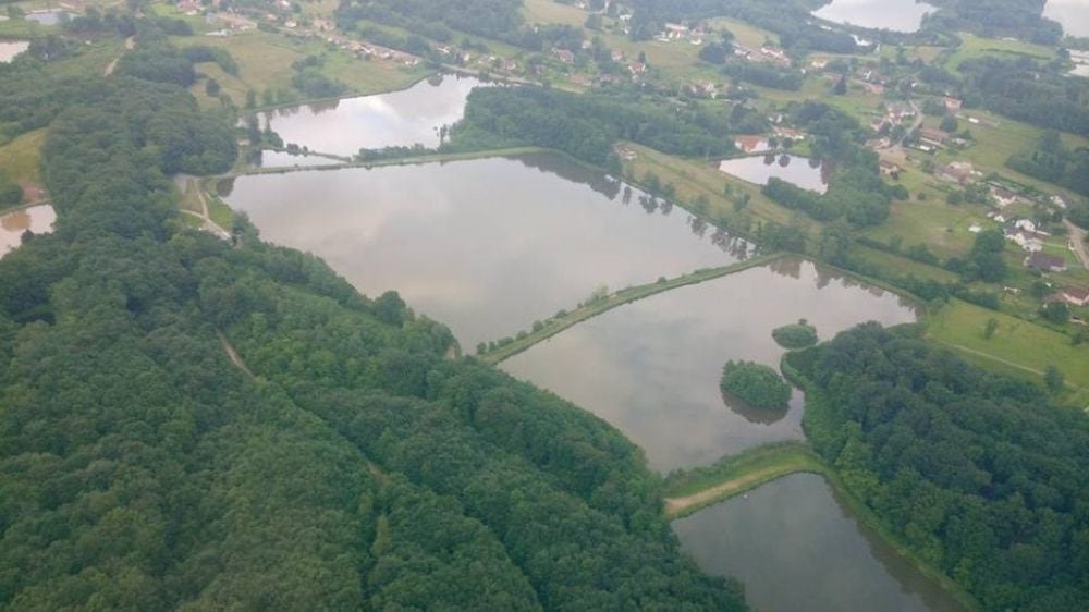 Aerial shot of Étang Adam,  La Chapelle-sous-Chaux, France