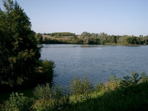 Aerial shot of Bassin de retenue de Trévoix,  Arpajon, France