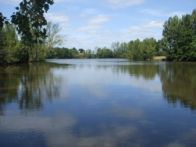 Aerial shot of Lake Beaumont,  Beaupouyet, France