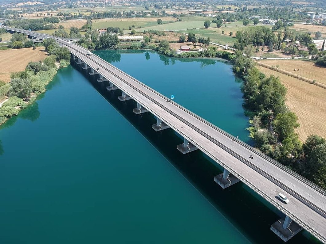 Aerial shot of Bridges Lake,  Terni, Italy