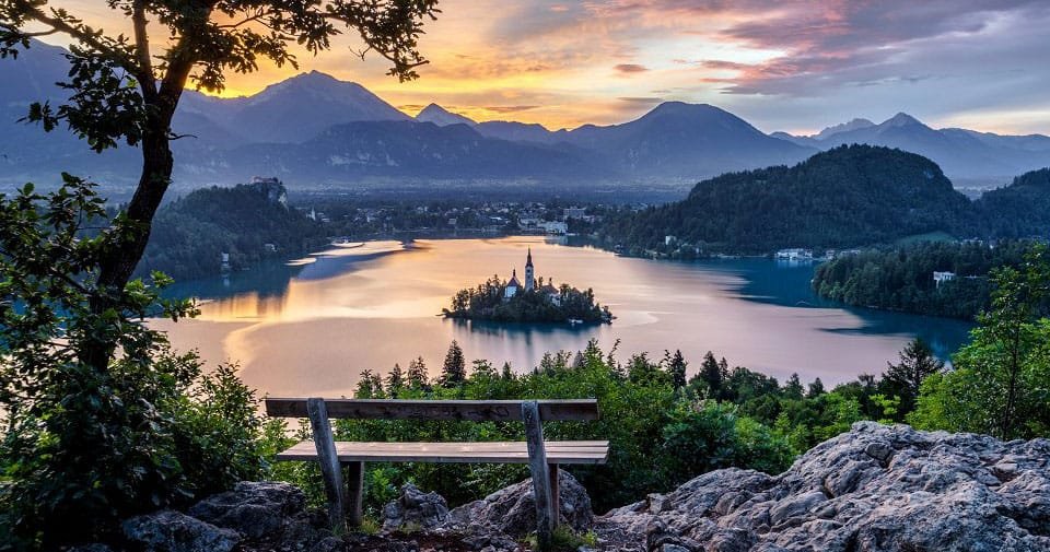 View of whole Lake in Bled, Slovenia, Europe