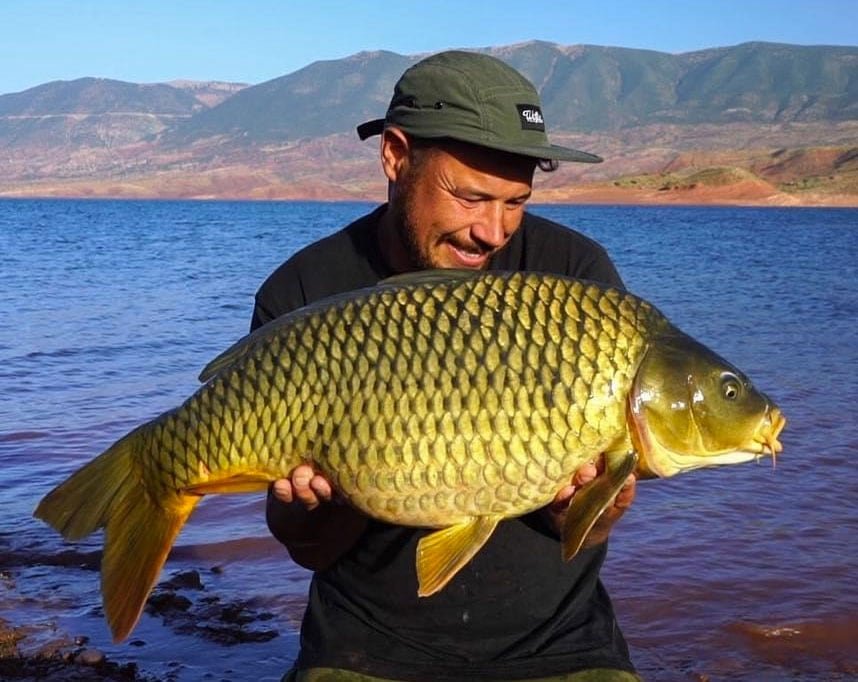 Angler holding carp caught on Lake Bin El Ouidane in Morocco