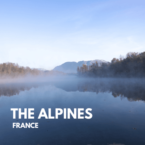 Serene Alpine lake landscape in France