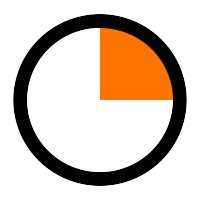 Black circle with orange pie section.