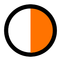 Half white half orange circle with black outline